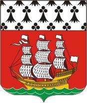 Hermelinmuster mit Schiff auf rotem Hintergrund